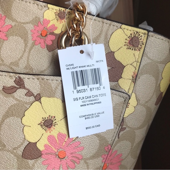 Coach Cammie Chain Tote In Signature Canvas With Floral Cluster Print - Picture 12 of 16